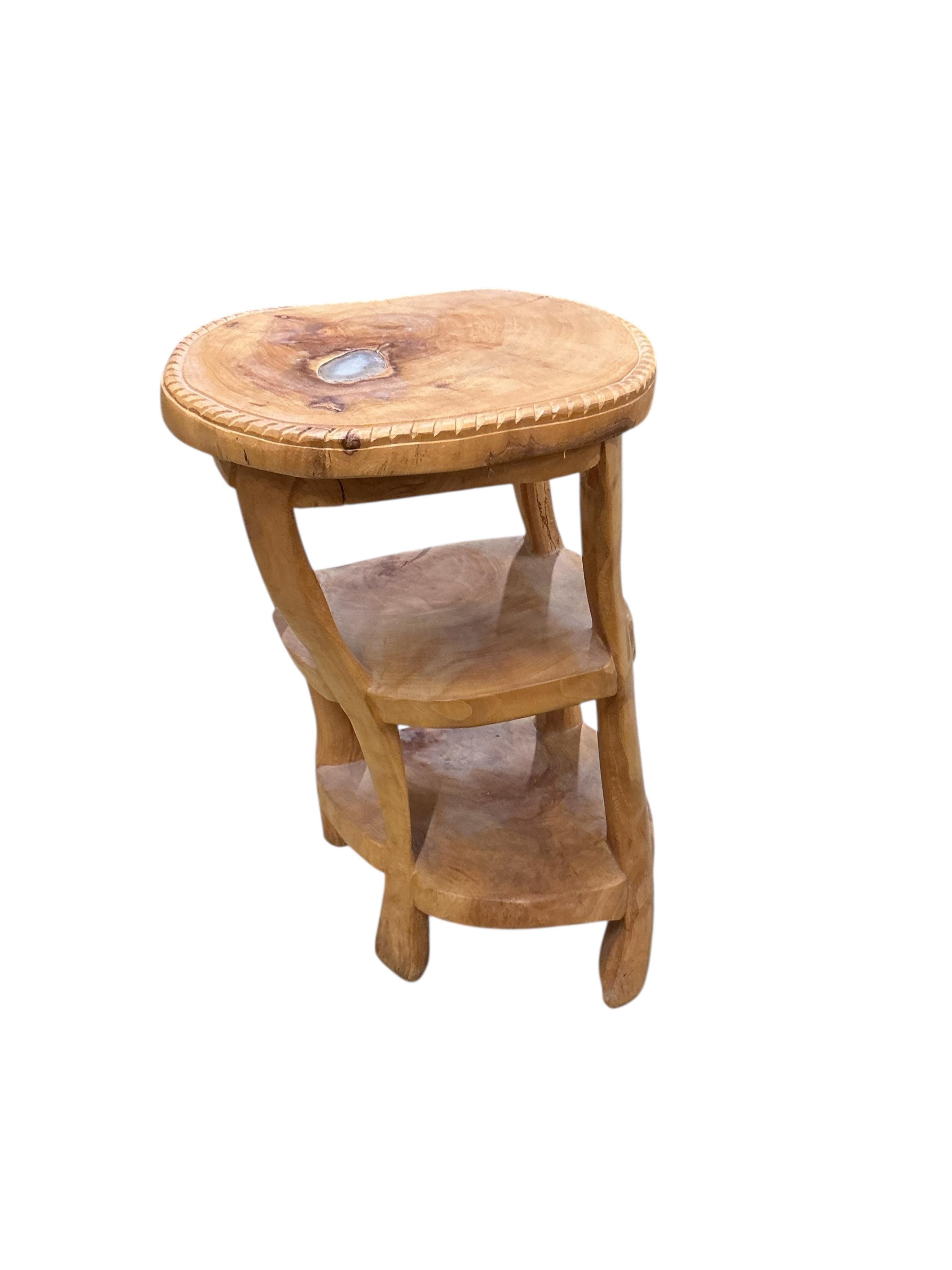 Pierre Decorse (b.1953), a naturalistically modelled three tier hall table, width 40cm, depth 33cm, height 60cm